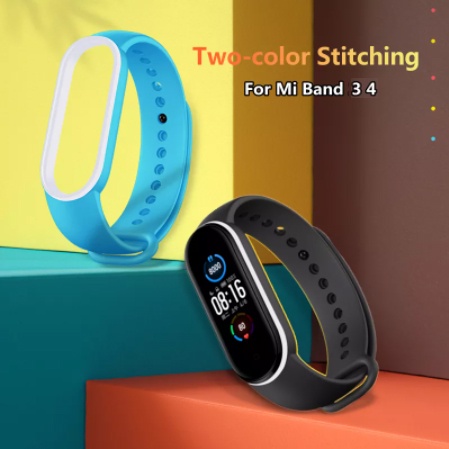 TWO Color Strap Mi Band 3 4 ​Silicone Jam Gelang Xiaomi MiBAND watch Silikon Classic Tali jamtangan smart watch siaomi Warna Hitam biru merah hijau putih