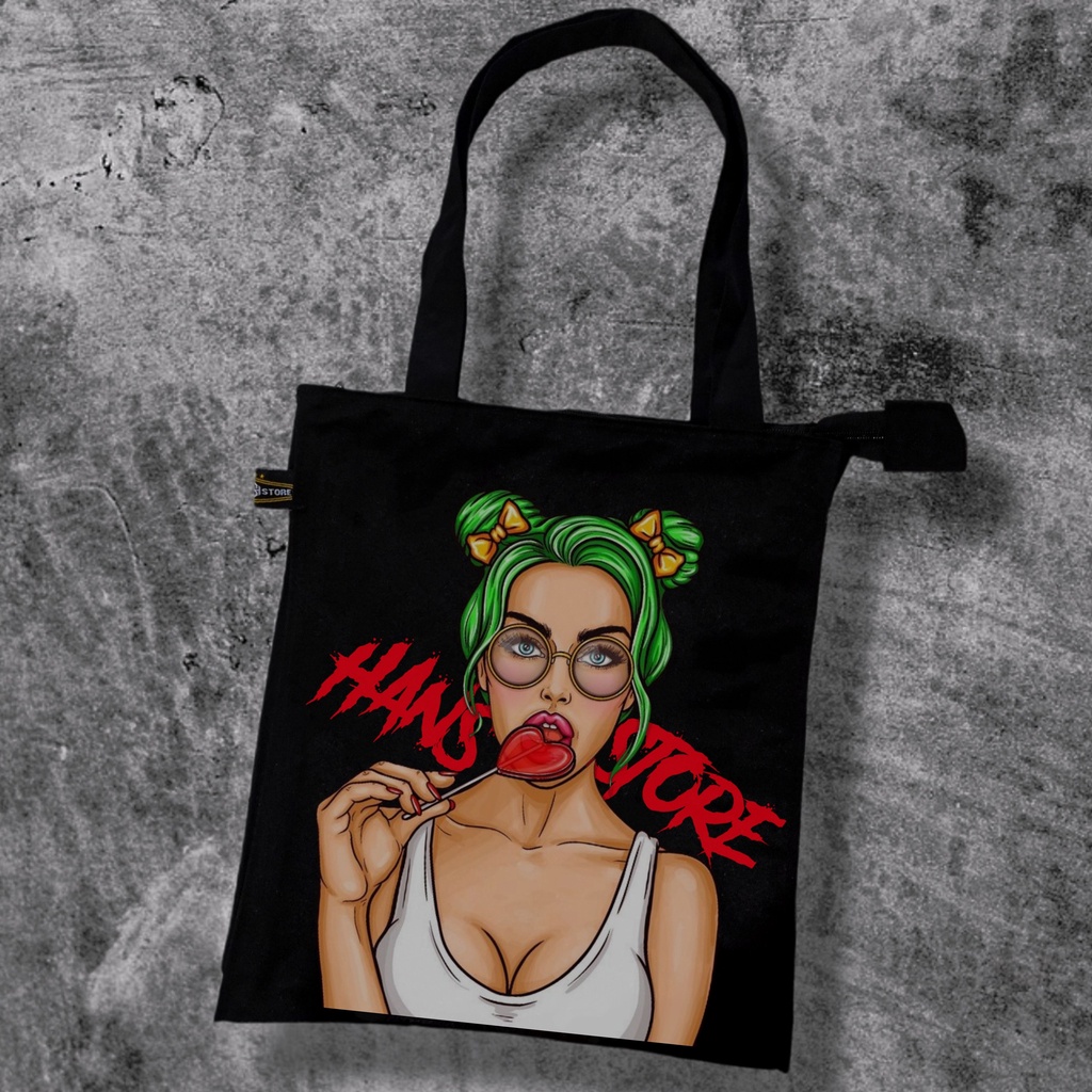 [BS013] Tote bag pria wanita bahan kanvas hlus resleting