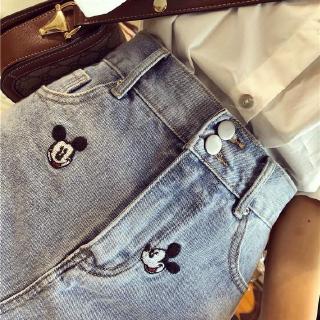 Mickey bordir celana  jeans  pendek  rok versi Korea 