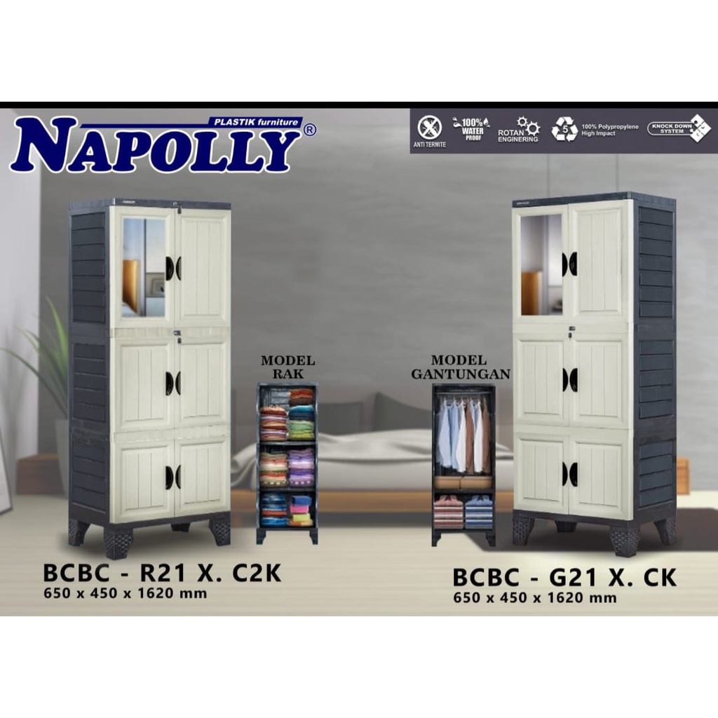 Lemari Pakaian Gantung Napolly / Lemari Rak Napolly Susun 4 Cermin