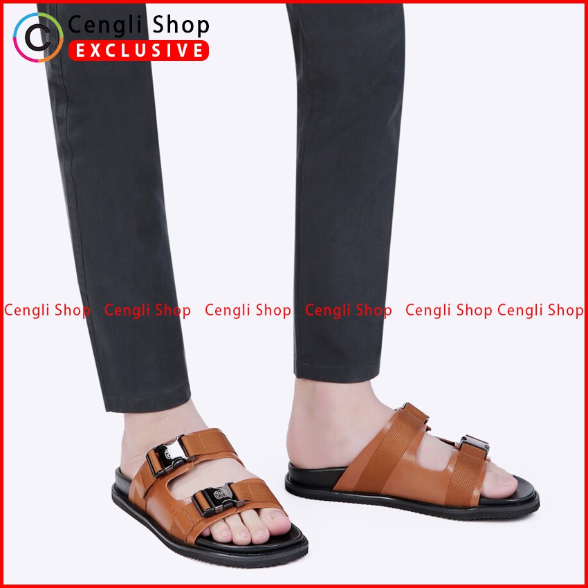 SANDAL KULIT EVERBEST PRIA ORIGINAL SLIDE CASUAL BRANDED COKLAT EM03