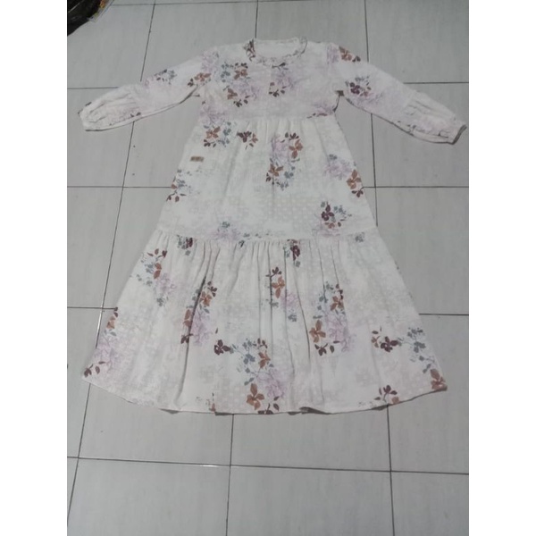 gamis putih rayon twill motif bunga