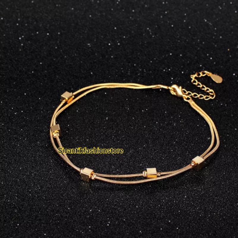 Gelang Titanium Wanita 2 Layer Terbaru Terlaris Anti Karat Selamanya  Gelang Wanita Korea Kekinian Viral 2 Layer  Gelang Wanita Gold 2 Layer