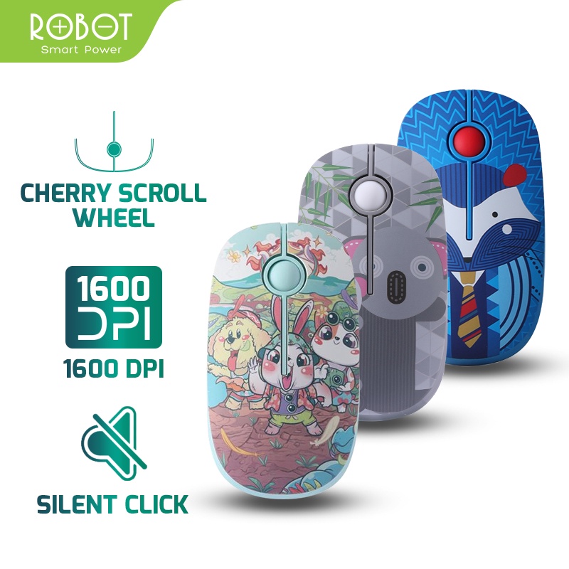 Mouse Wireless ROBOT M330 Stylish 2.4GHz Silent Click 1600DPI Receiver
USB untuk PC Laptop - Garansi 1 Tahun