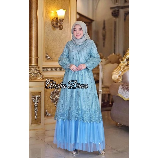 (COD) ALESHA DRESS/DRESS PESTA MEWAH/DRESS KEKINIAN/BROKAT TILE
