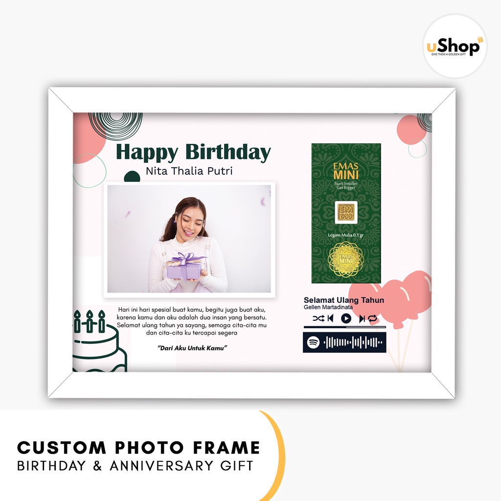 Custom Photo Frame Hadiah Special Birthday Series Dengan lagu Spotify