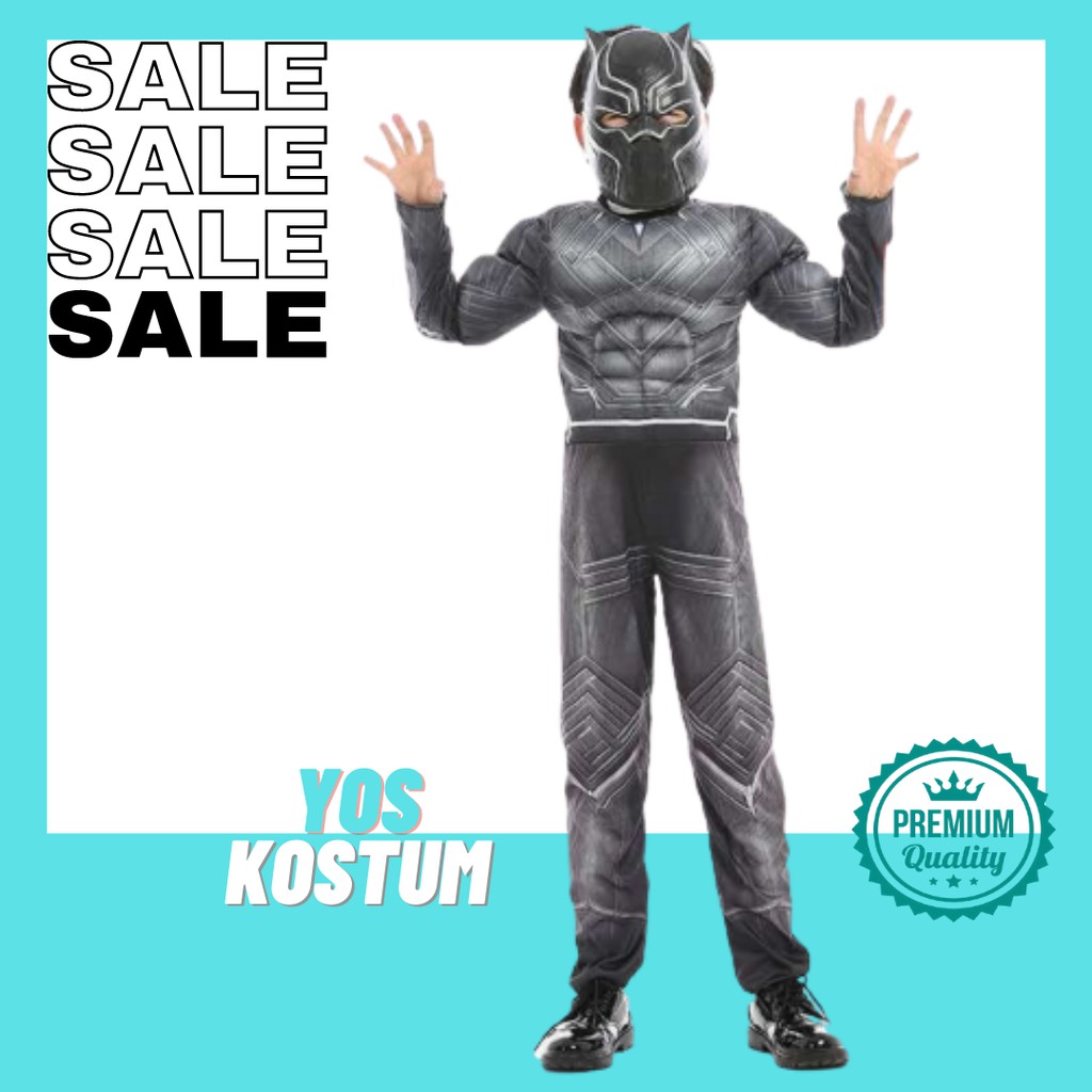 Kostum Anak Black Panther Import Busa Otot Baju Superhero Cosplay Costume Ultah Jumpsuit