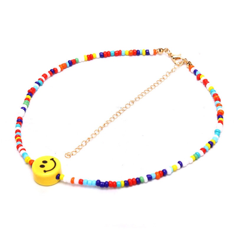 Retro Bohemian Style Kalung Manik-manik Fashion Smile Beras Populer Wanita Aksesoris