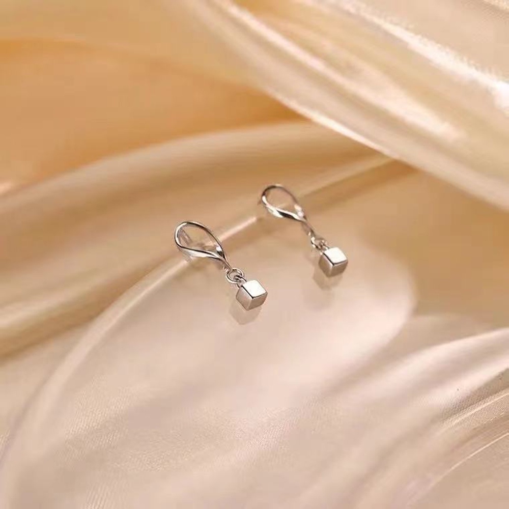 aaoottuuoo5.id Cod   Silver Color Japanese Style Square Pendant Earrings Temperament Ear Hoop Women Jewelry