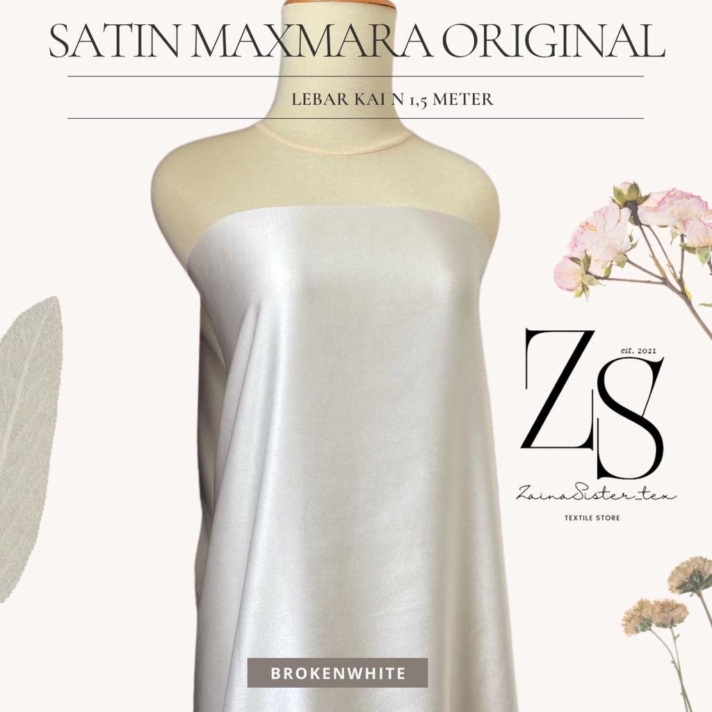 Kain Satin Maxmara Original Pure Silk Warna Putih Tulang Broken White