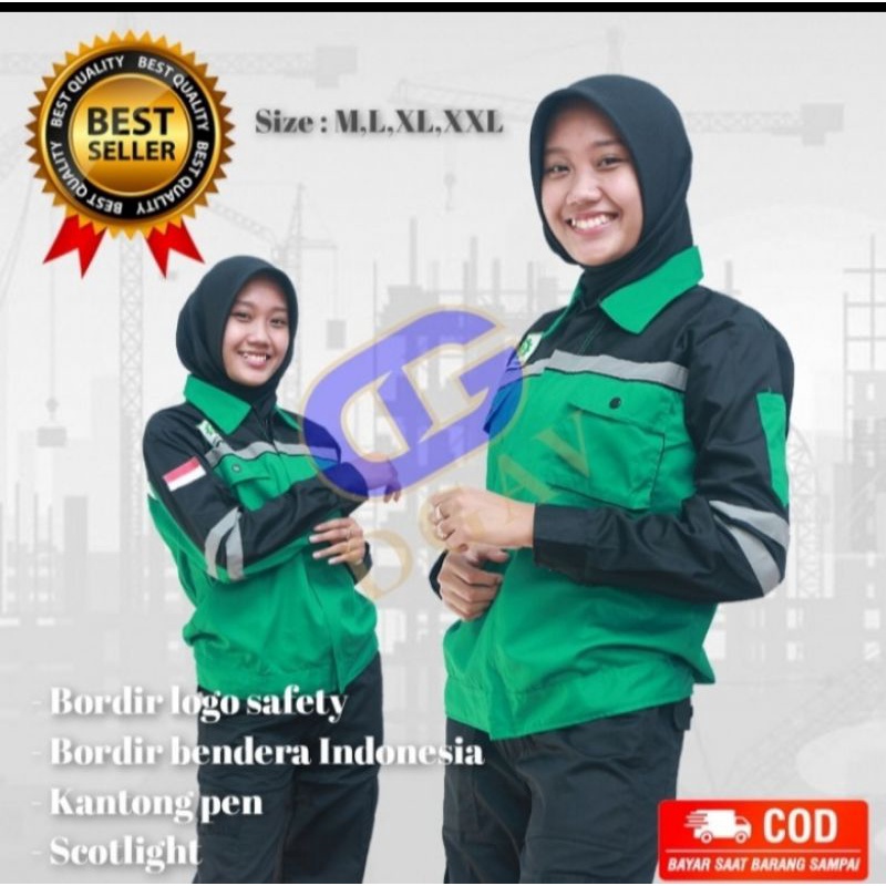 SERAGAM SAFETY HIJAU HITAM RESLETING TERBARU ATASAN