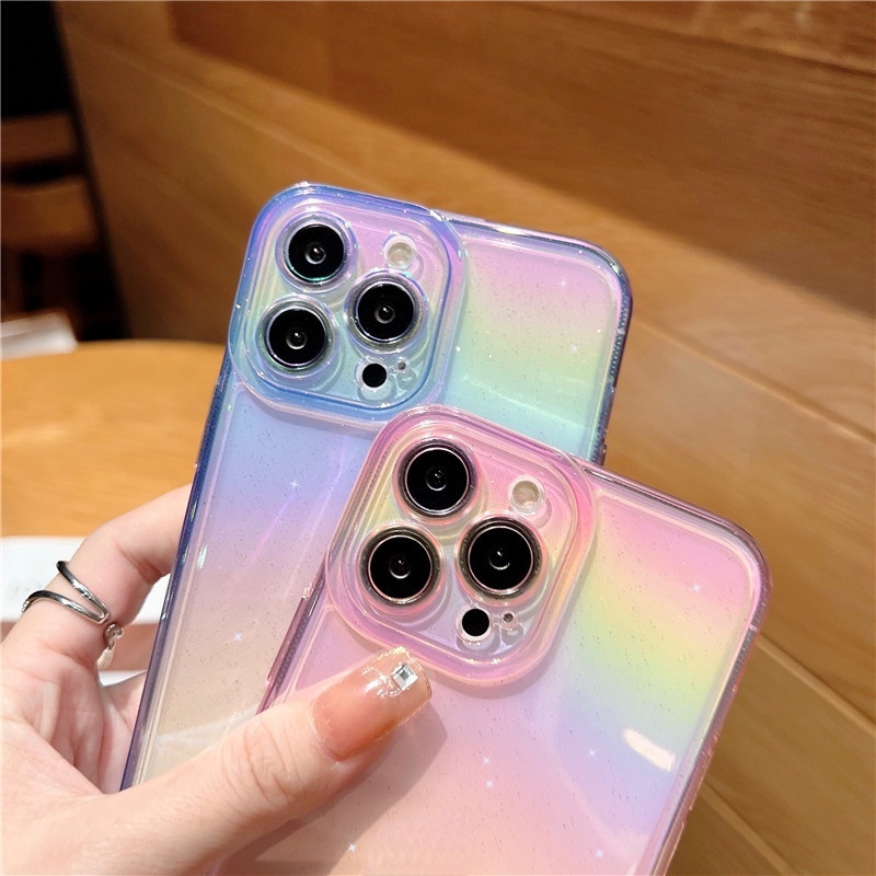 Shiny gradient rainbow transparent case iphone 11 12 13 pro max clear soft shell shockproof protective phone case