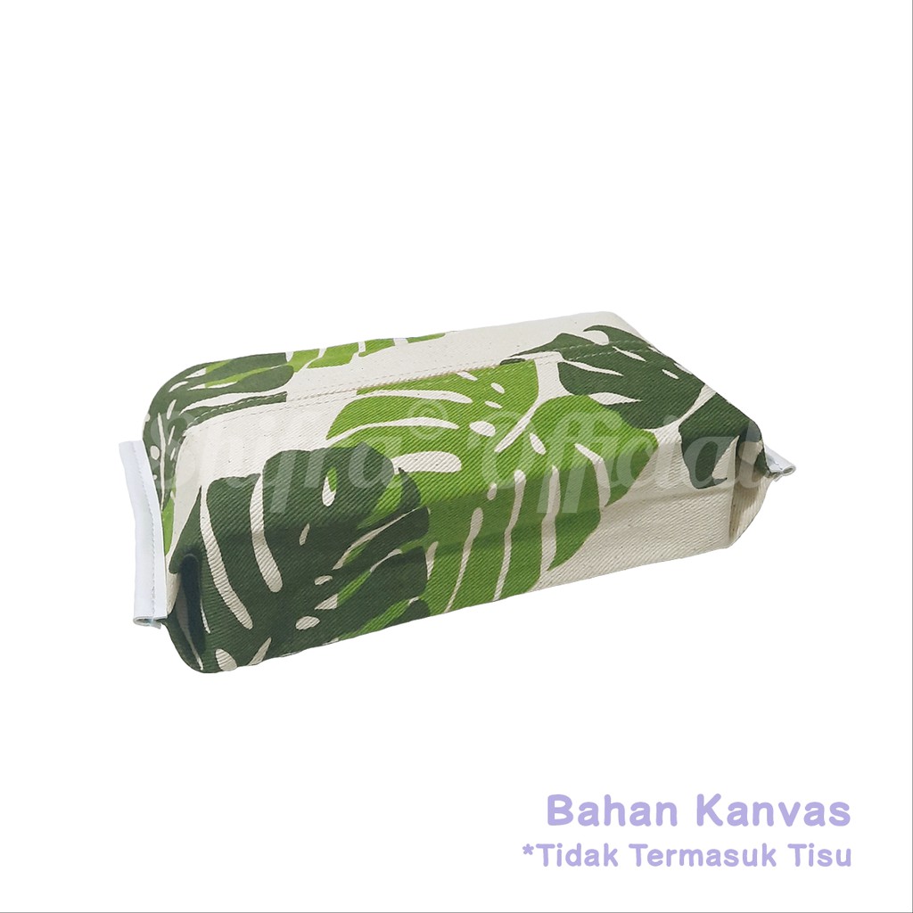 Shifra Pouch Tempat Tissue Kanvas PVC Pattern Daun Paris (TIDAK TERMASUK TISSUE)