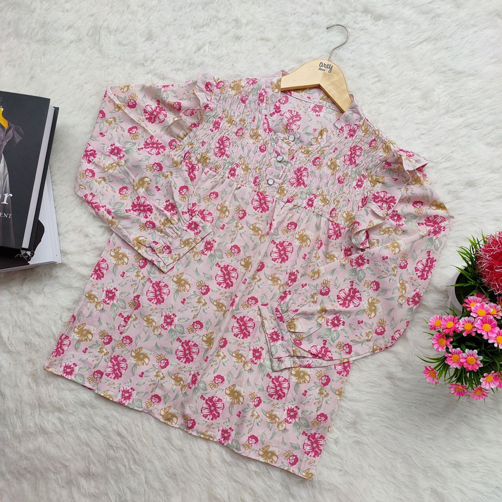 ARSY STORES | Blouse Wanita Korea Jumbo Balon Hitam Putih Korea - Nadian Blouse Korean Style-PINK1