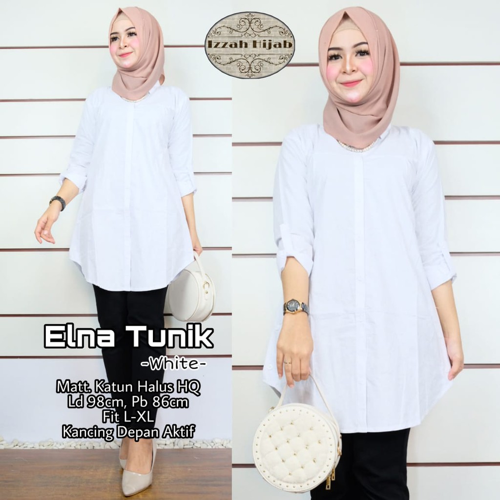 ATASAN WANITA LD 100 PB 85 size XL TUNIK JUMBO LD 120 KATUN Putih POLOS  Kancing TERBARU BAJU KEMEJA