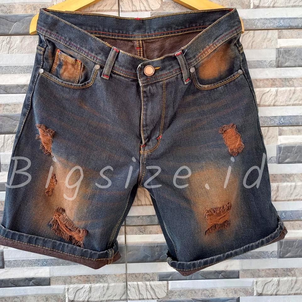 Terbaru.. celana jeans pendek pria sobek ripped terbaru jumbo big size 32 - 44