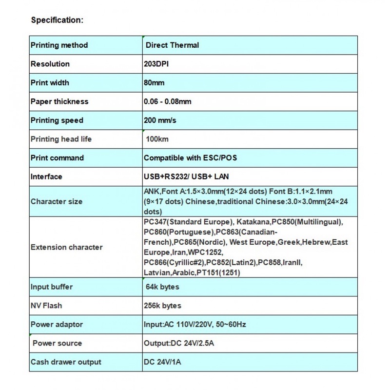 Xprinter Printer Thermal 80mm Q200H USB RS232