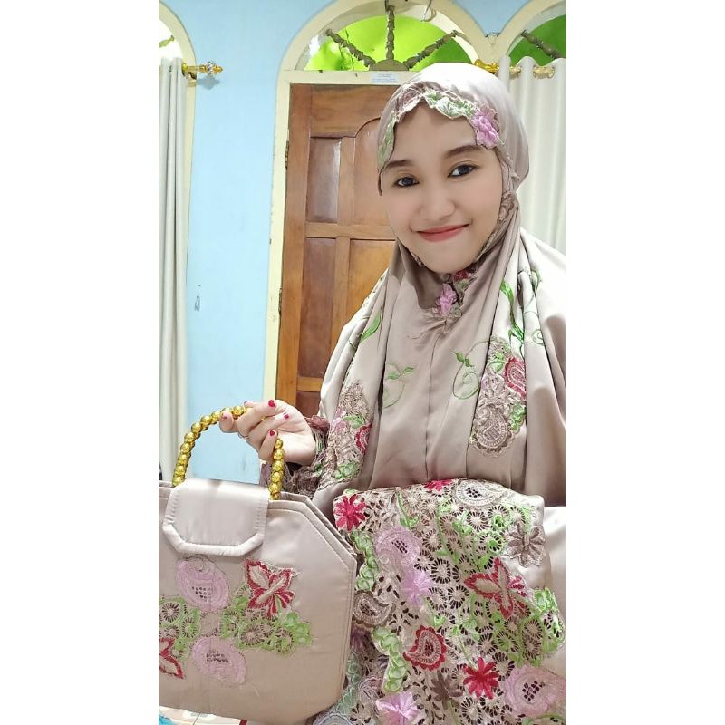 MUKENA SETELAN AZIZAH JUMBO DEWASA PUTIH DAN WARNA ORI