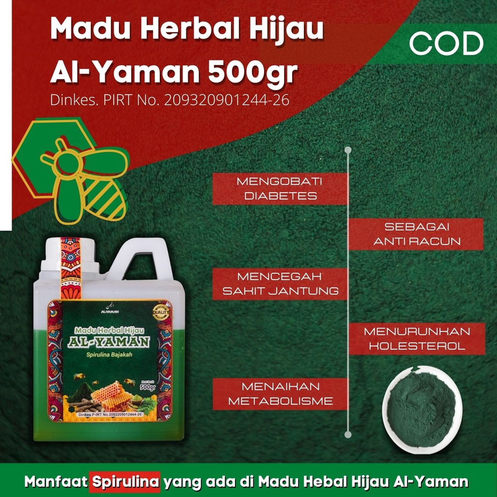 Al - Yaman Madu Herbal Hijau Sprirulina Bajakah  ahlinya Lambung 500gram