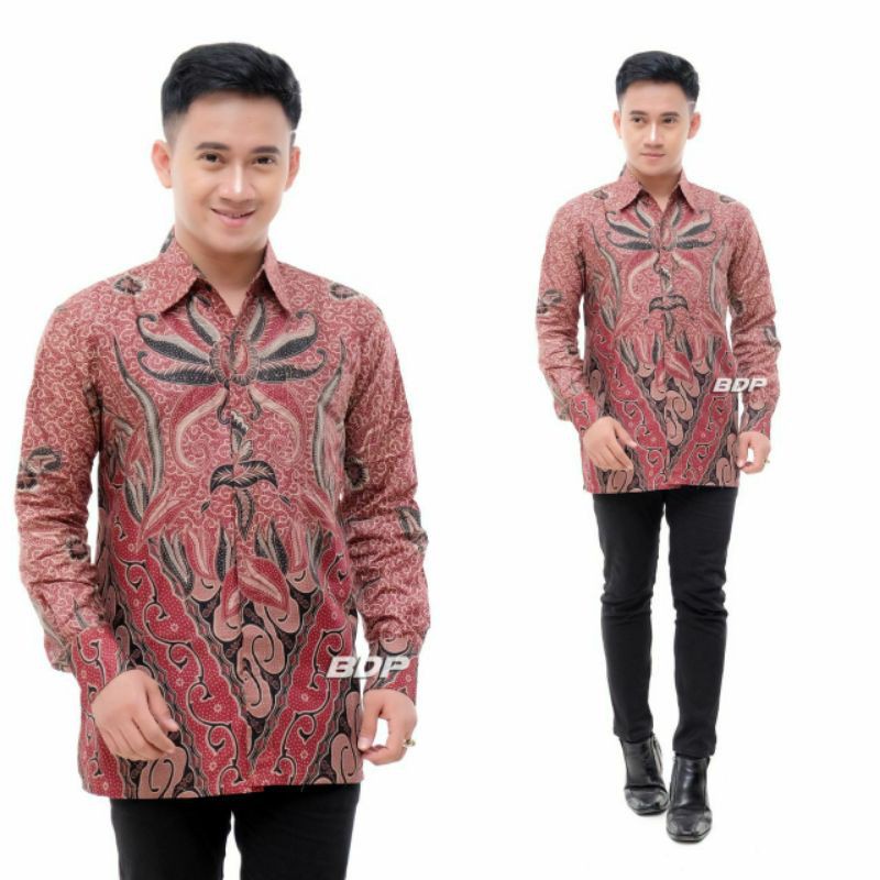 Maura Couple - Sania Ruffle Batik Couple Ori Ndoro Jowi DNT Garansi Termurah Shopee --Kemeja piramid merah