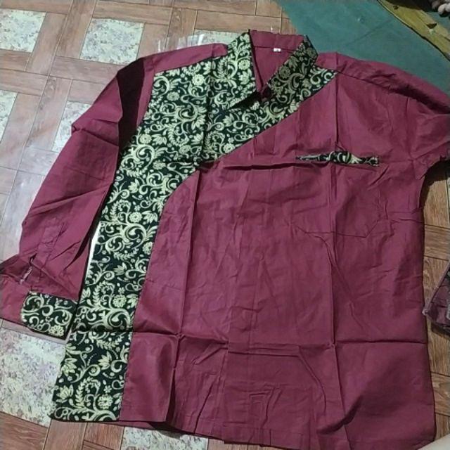 Merah Bk Batik Hrb026 Kenongo Kemeja Batik Pria Lengan Panjang Trolistore Kgk Atasan Batik Slimfit
