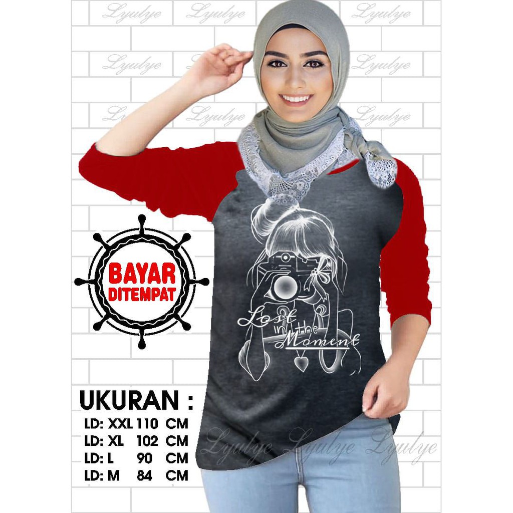 Kaos Raglan (C.KAMERA)/Kaos Wanita Lengan 3/4/ Kaos Wanita/ Kaos Cewek/ Kaos Oblong/Misty