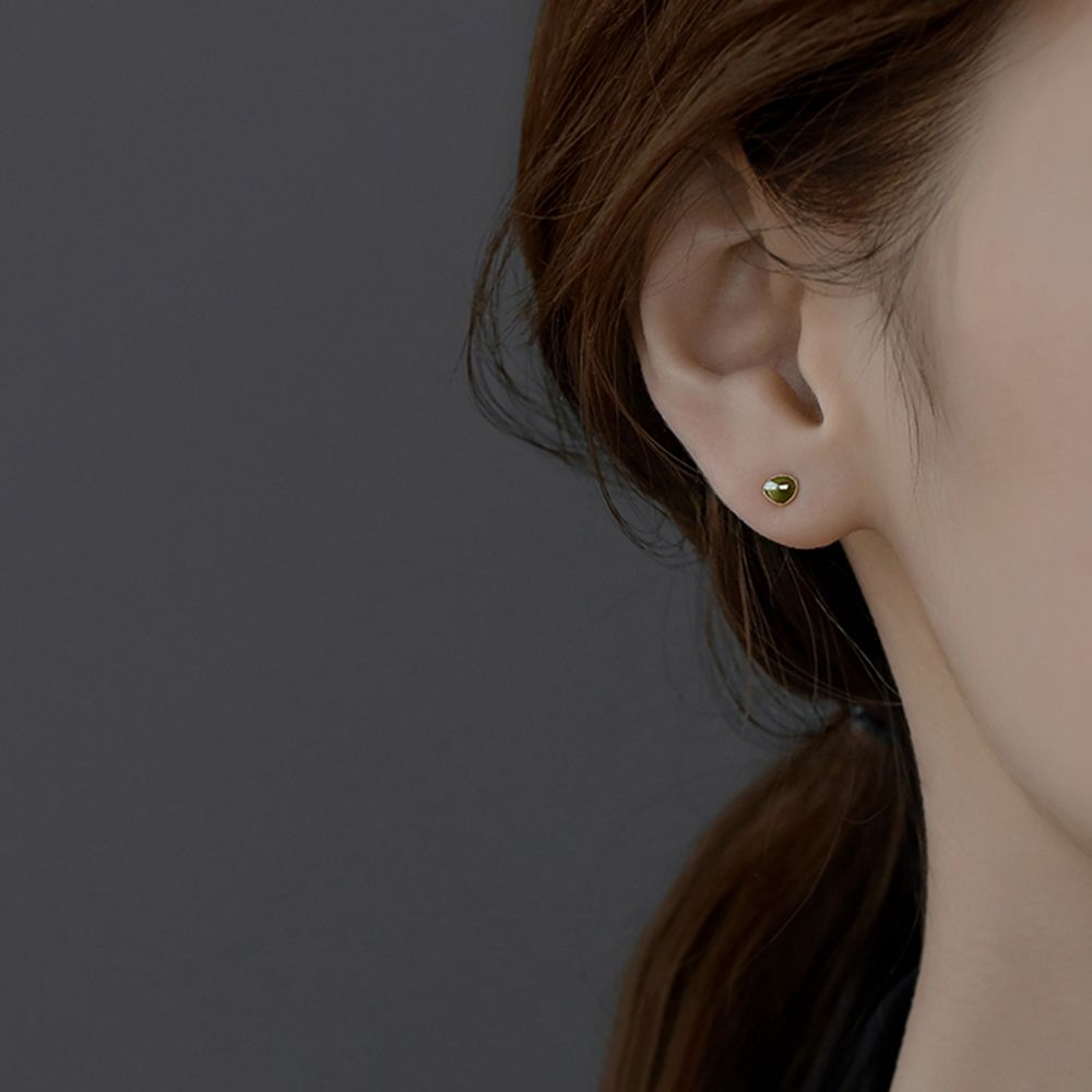 Anting Stud Mini Bentuk Tetesan Air Opal Geometris Warna Hijau Gaya Korea Simple Minimalis Untuk Wanita