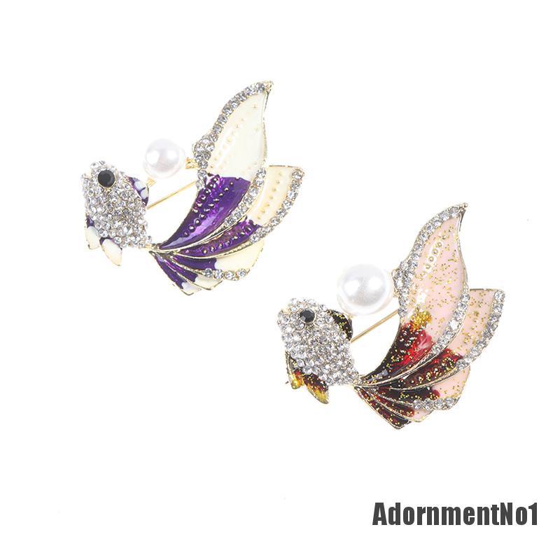 (Adornmentno1) 1pc Bros Pin Bentuk Ikan Mas Aksen Kristal Berlian Imitasi Untuk Wanita / Pesta Pernikahan