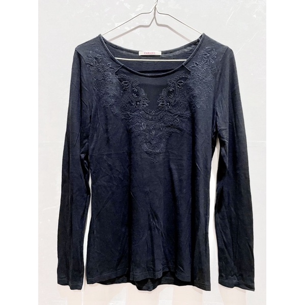 Kaos Lengan Panjang Camaieu Biru Navy Brokat