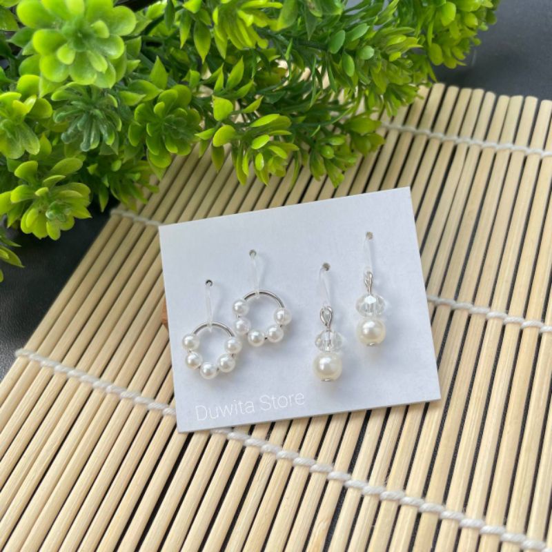 HANDMADE ANTING ANAK/DEWASA ANTING KAIT PLASTIK MOTIF MUTIARA(2PASANG)