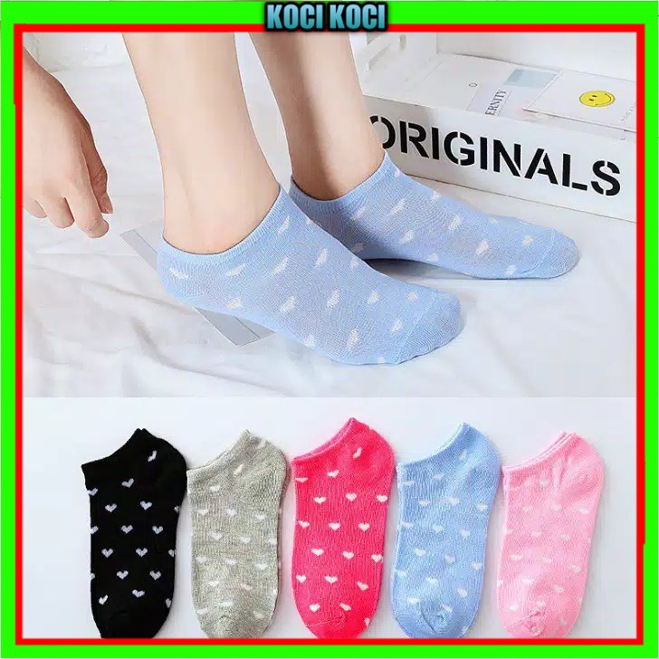 Kaki Ankle Cute Motif Love Garis Polos Warna Warni Kaos Kaki Semata Kaki