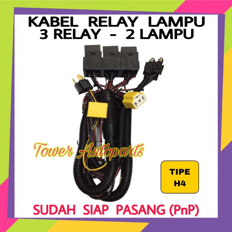 Kabel Relay Set Untuk Lampu H4 Mobil Tipe 3 Relay 2 Lampu HLM Original