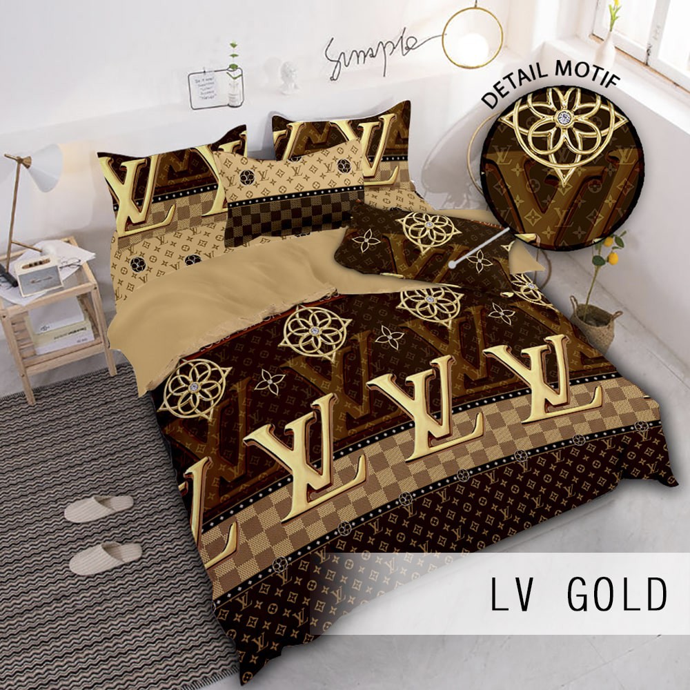 Sprei Anak Sarung Bantal Guling Disperse - LV Gold size 180, 160, 120, 90