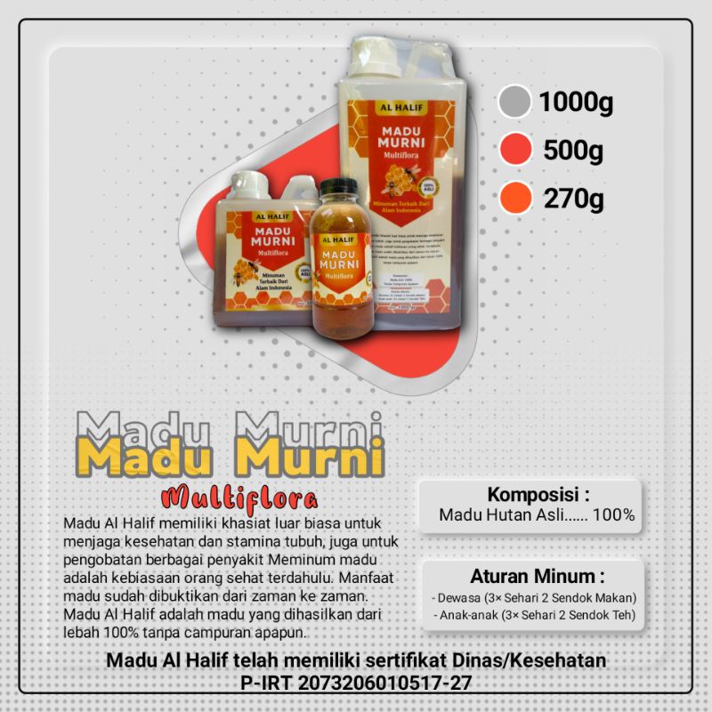 

MADU MURNI MULTIFLORA 1KG 100% TANPA CAMPURAN TERMURAH