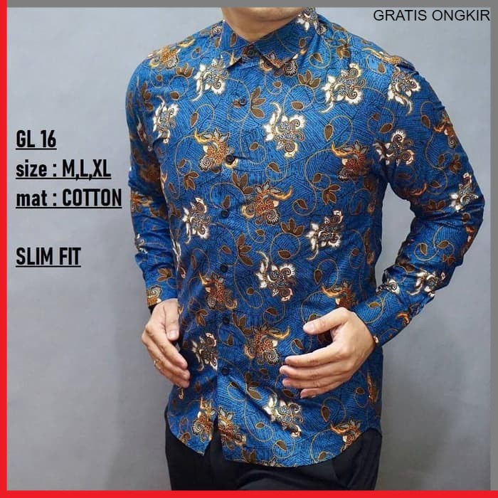 KEMEJA PRIA BATIK LENGAN PANJANG HEM BAHAN KATUN HALUS 40S GL 16 BAJU MODERN MEWAH SLIMFIT SLIM FIT BY PENDEK JAKARTA PLATINUM