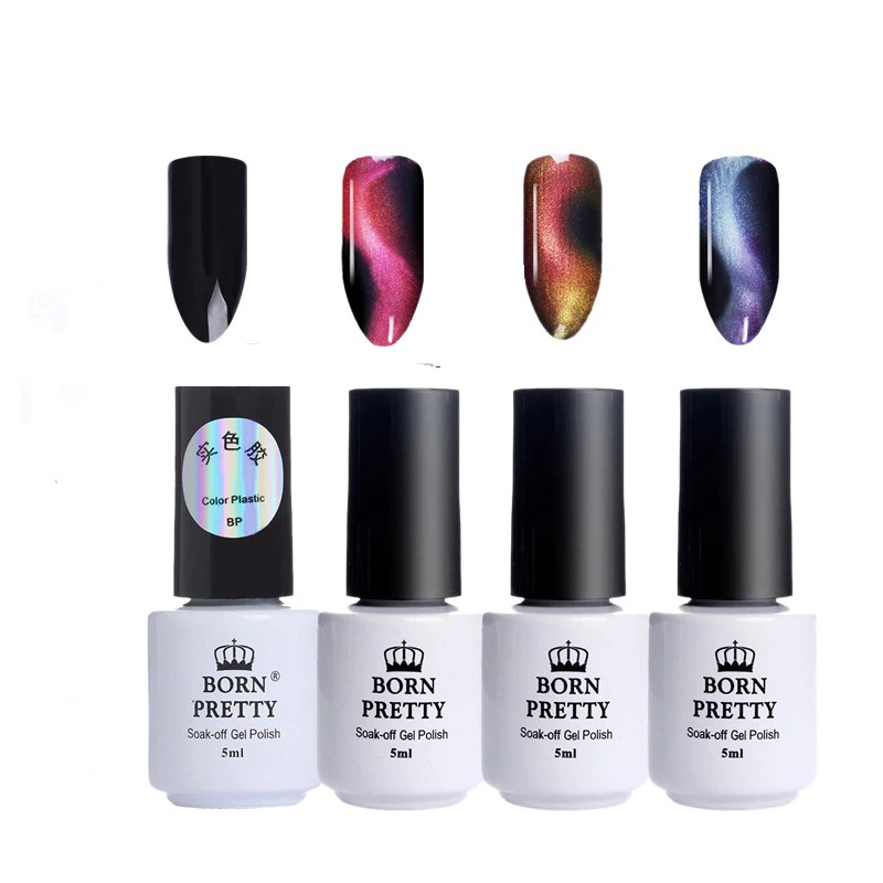 

BORN PRETTY 5Pcs 5ml 3D Chameleon Cat Eye Magnetic Gel Set Soak Off UV Gel Polish & Black Color