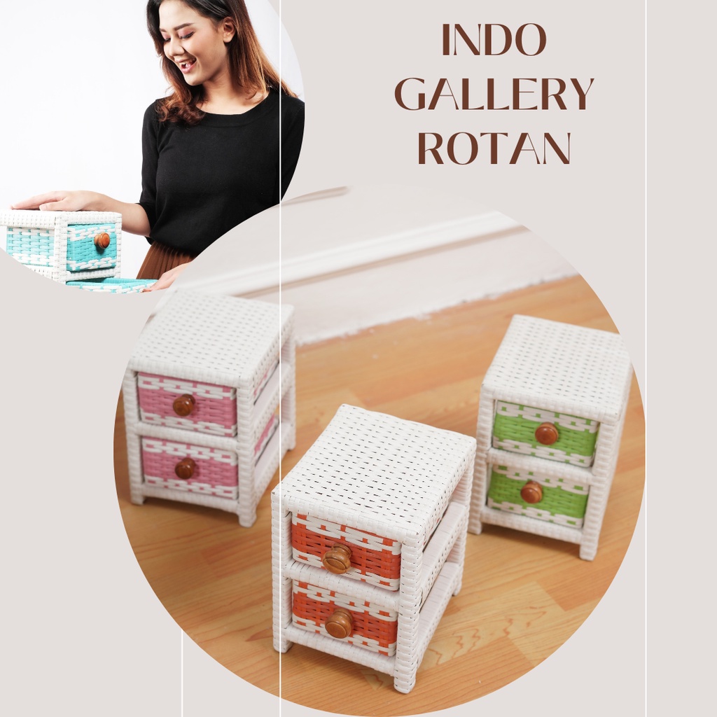 LEMARI LACI ROTAN 2 SUSUN MINIMALIS / LEMARI RAK KOSMETIK / RAK LACI PENYIMPANAN SERBAGUNA MINIMALIS