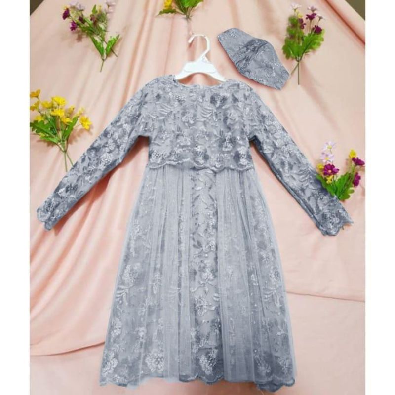 (NEW) BAJU DRESS GAMIS ANAK KIDS FULL BROKAT BRUKAT PESTA KONDANGAN UMROH FREE MASKER IMPORT ANAK WA