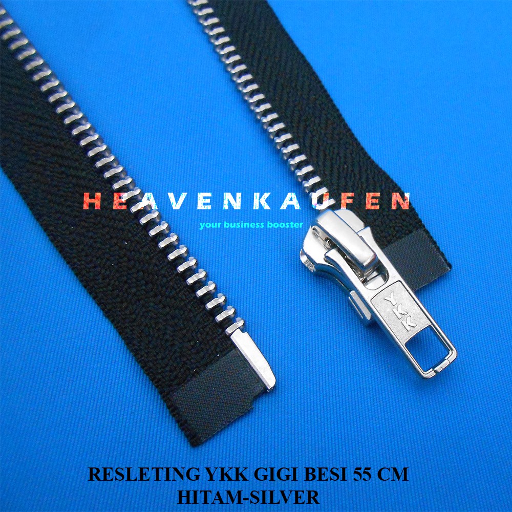 Resleting Zipper Gigi Besi YKK 55 cm Hitam Silver Buka - Lepas / Open - End