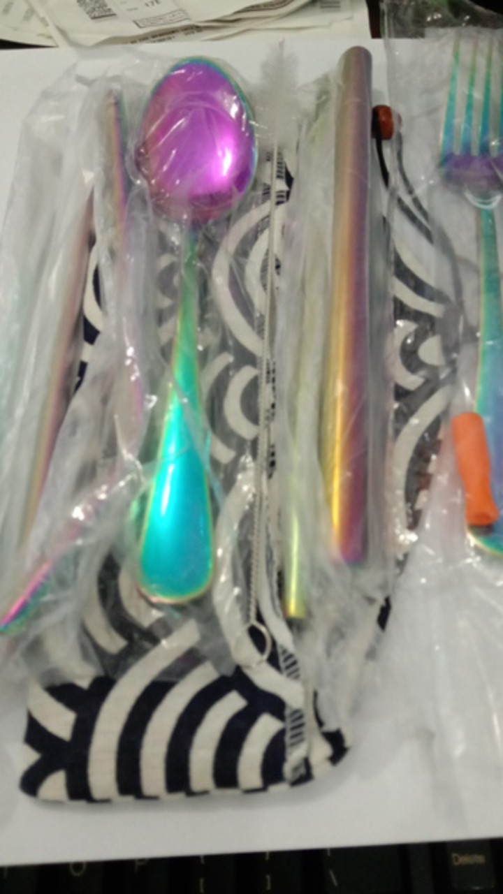 Cutlery Set Travel Sendok Garpu Sumpit Sedotan Warna Pouch Lipat