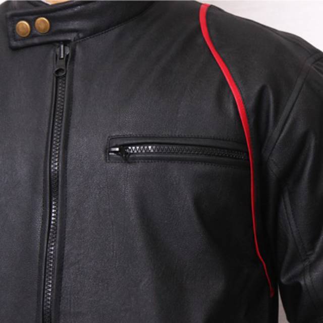 Jaket pria Jaket motor Semi Kulit List/Strip Merah