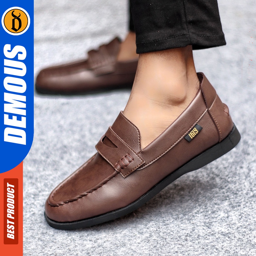 Sepatu Slip On Pria Sepatu Casual Pria Kulit Pu Kerja Kantor Kuliah Kondangan Sepatu Slop Pria Sepatu Hitam Pria DEMOUS PENNY