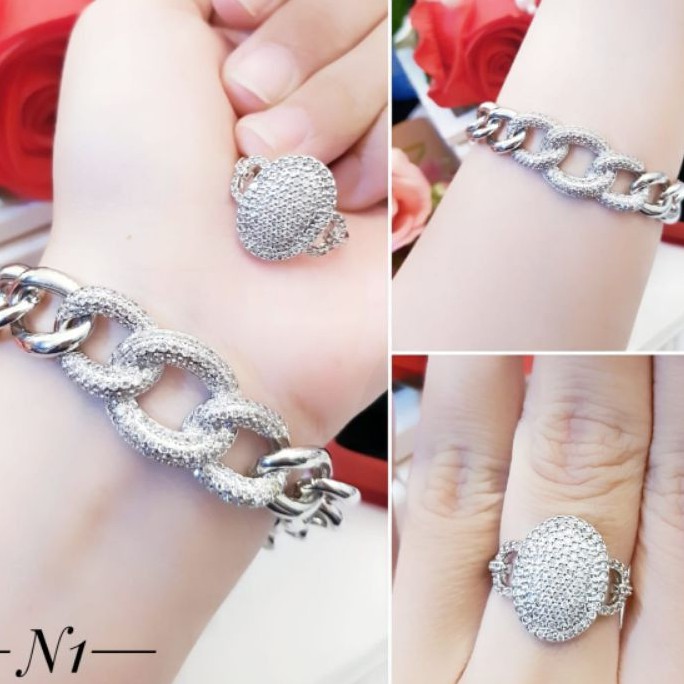 Xuping Set perhiasan gelang dan cincin silver S1178