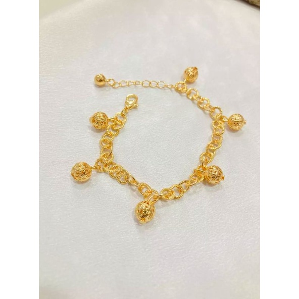 Gelang tangan rumbai bola ukir perhiasan wanita Titanium gold 18 k