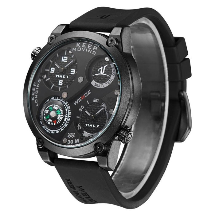 Jam Tangan Pria Anti Air Weide UV1505 Wanita Sport Silicone Hitam Hitam Dial Jam Tangan Pria Casual