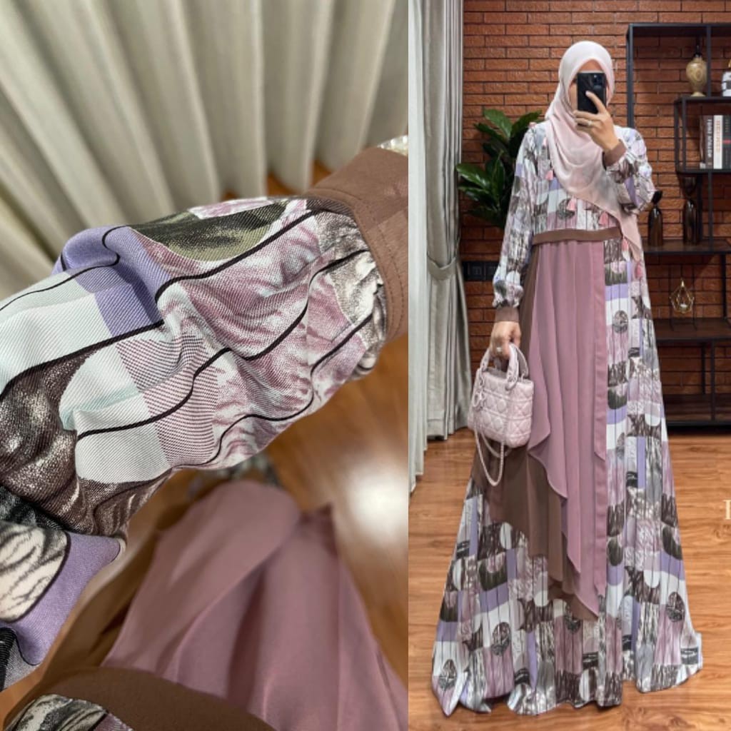 KAMILA DRESS by D' Lovera Gamis Motif Abstrak Katun Armani Mix Polos Babydoll Busui Original