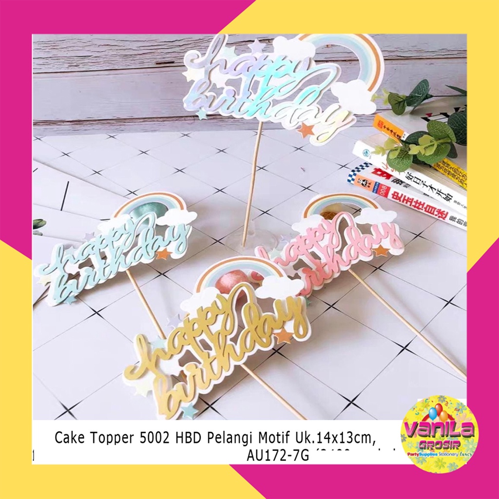 (1Pcs) Cake Topper HBD pelangi, cake topper ulangtahun, tusukan kue, cake topper