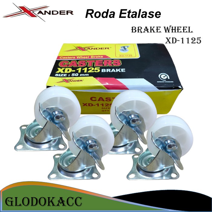 Roda 2 inch 4pcs 50mm / Xander Roda Etalase Troli Gerobak (Hidup Rem)