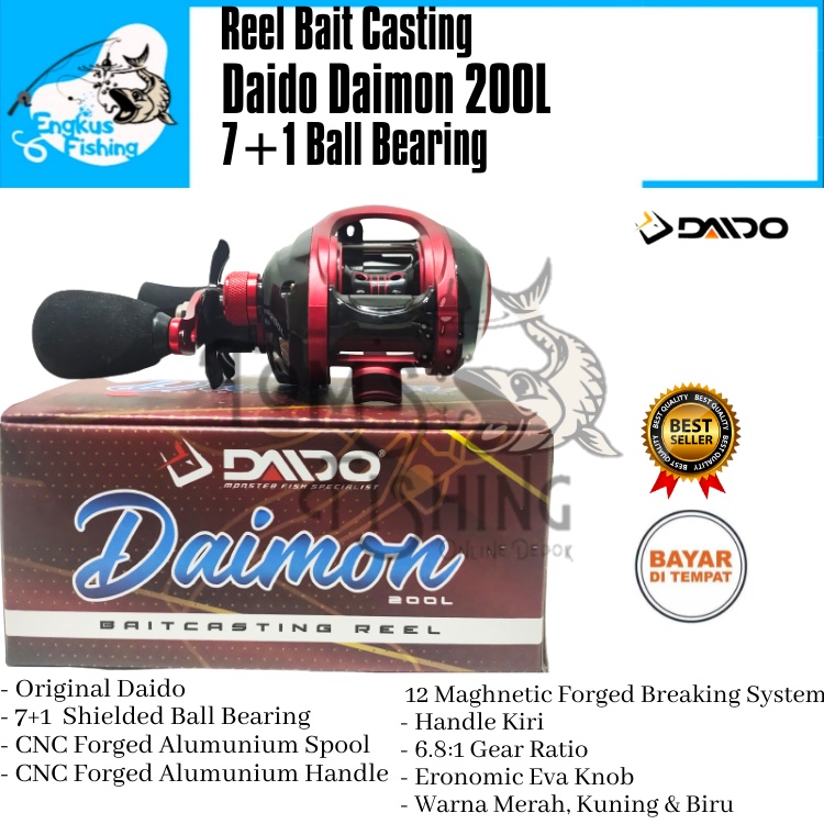 Reel Pancing BC BaitCasting Daido Daimon 200L (7+1 Bearing) 6.8:1 Handle kiri Drag 6kg Murah - Engkus Fishing