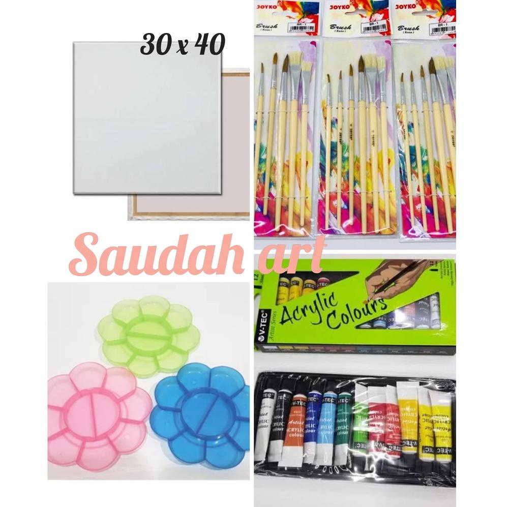 

[DISCOUNT 7AT92] Paket Kanvas Lukis (kanvas 30x40,kuas,palet,cat akrilik) Ready